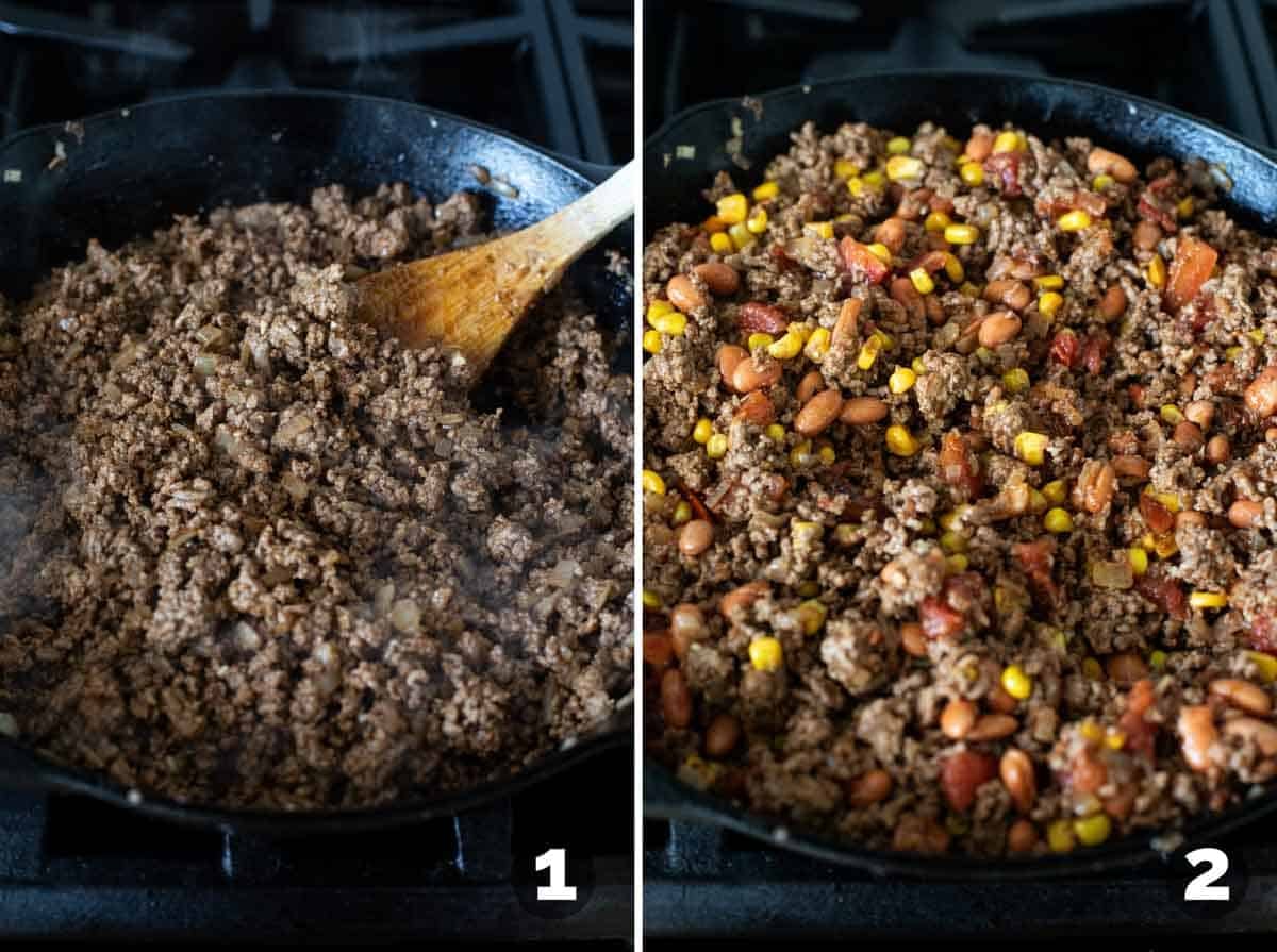Making the chili for Chili Cornbread Casserole.