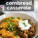Chili Cornbread Casserole with text overlay.