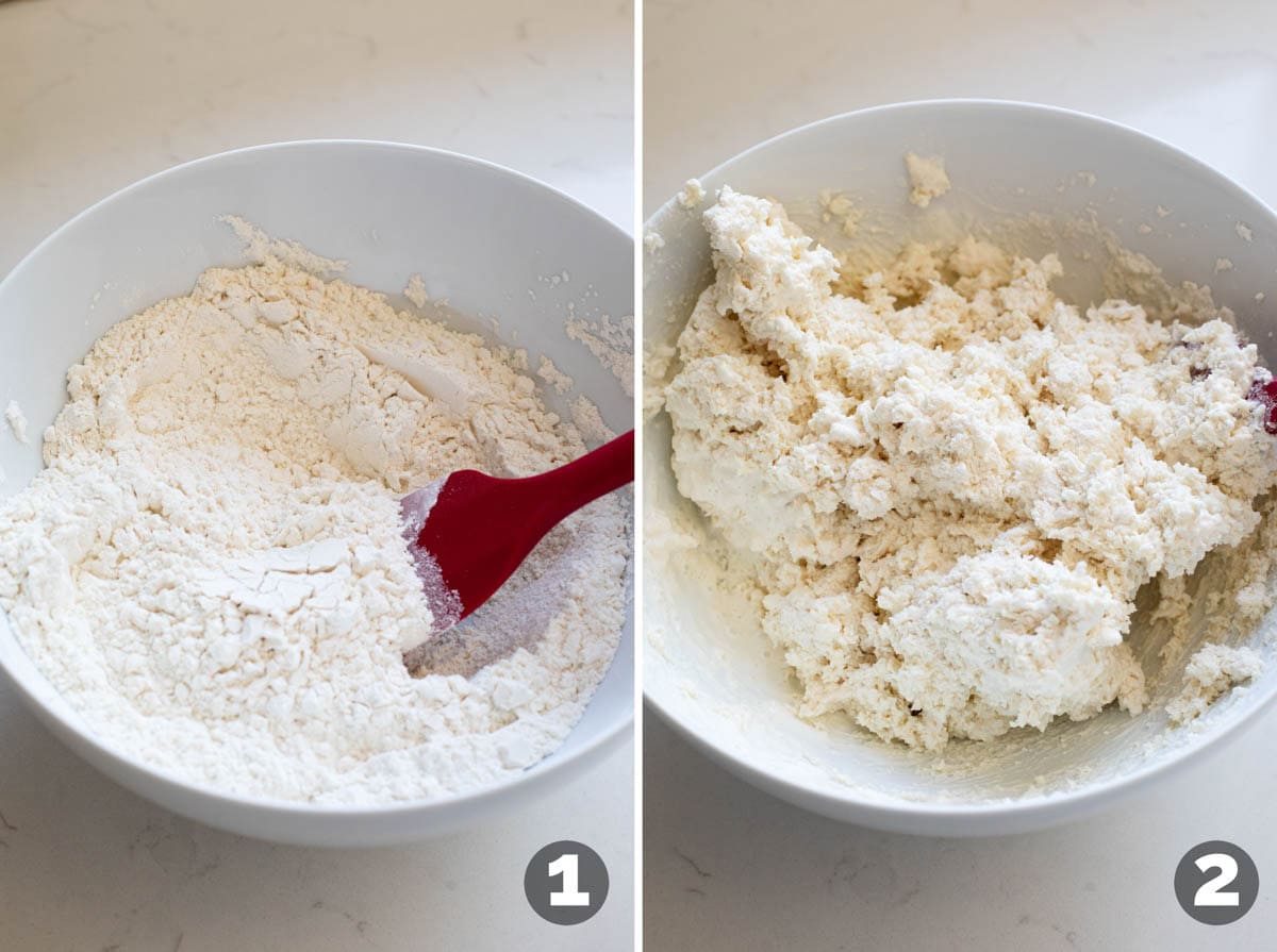 Mixing dough for Cream Biscuits.