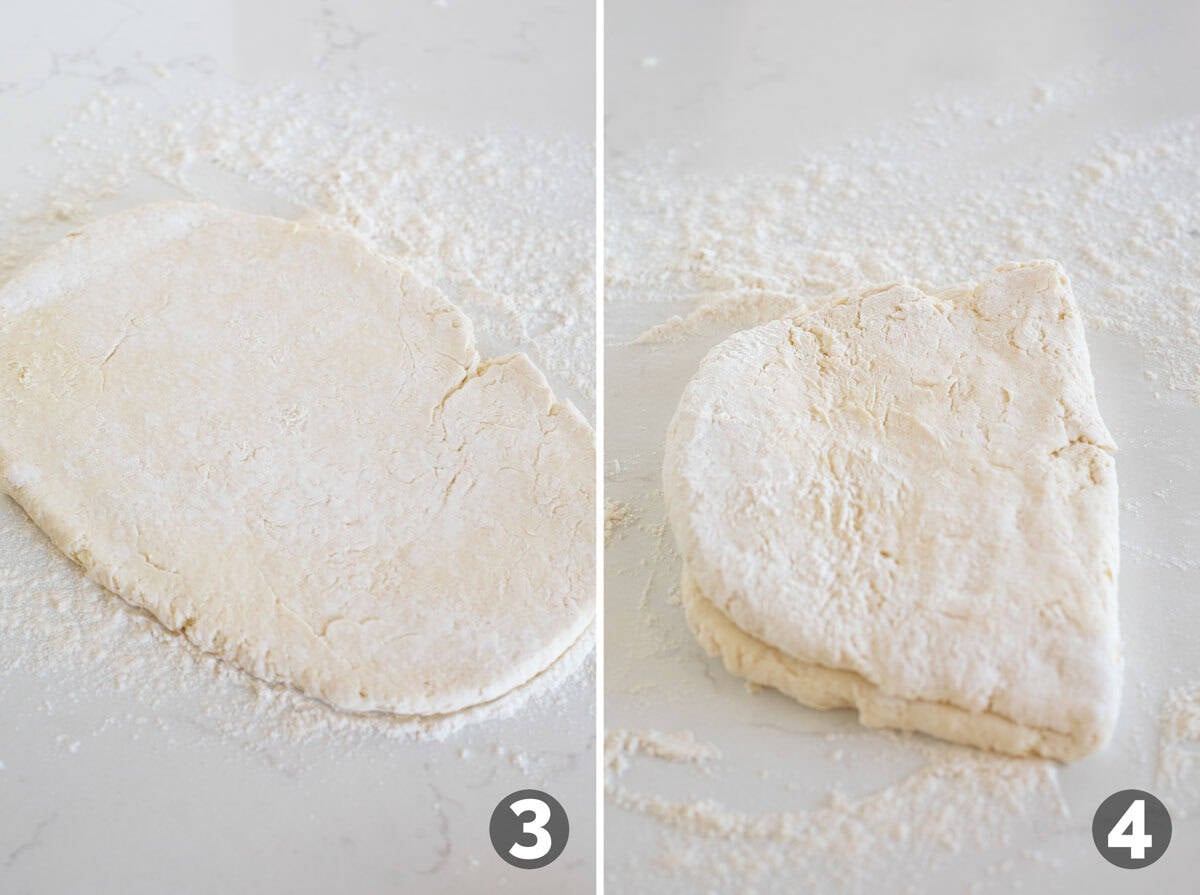 Rolling biscuit dough for Cream Biscuits.