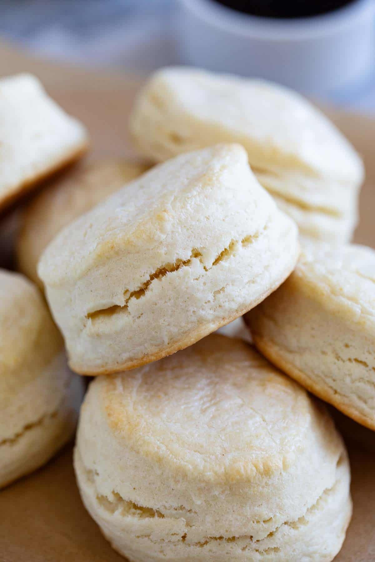 Cream Biscuits stacked on top of each other.