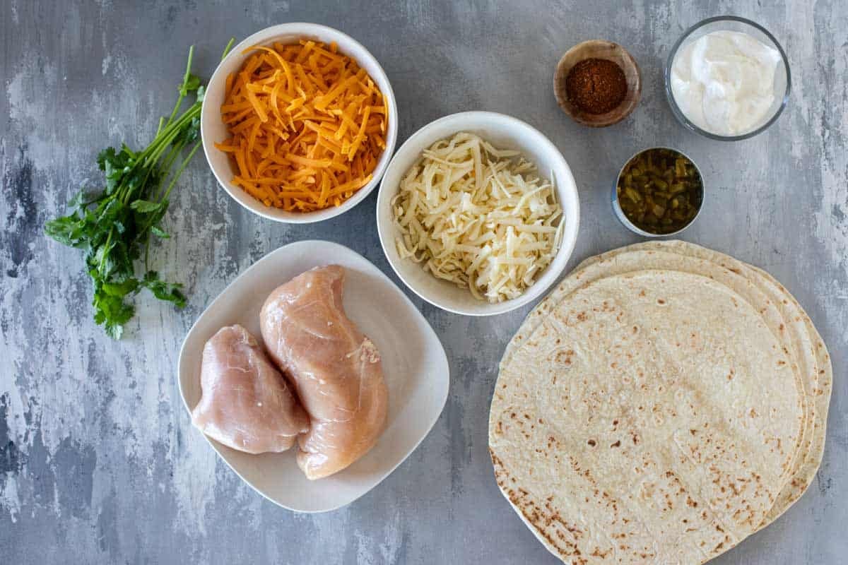 Ingredients for Creamy Chicken Quesadillas.