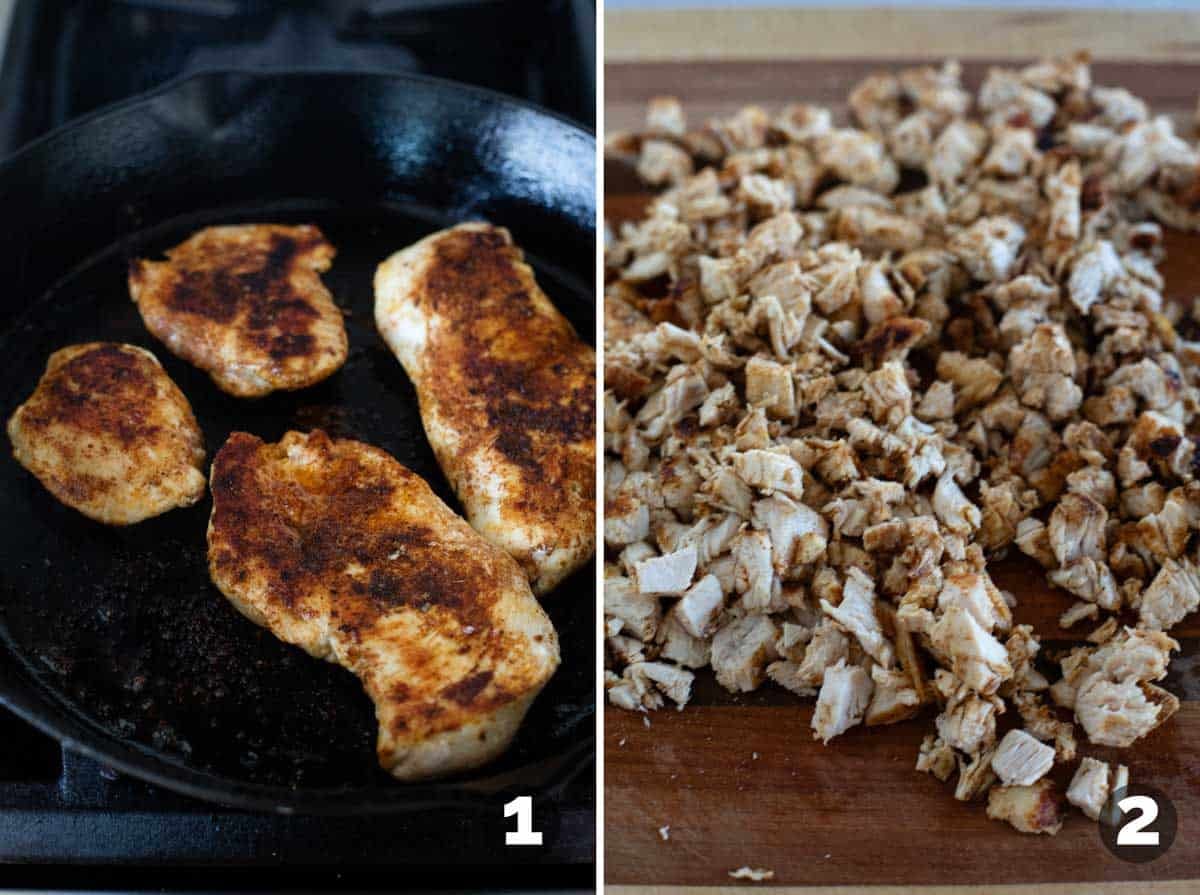 Cooking taco seasoned chicken for Creamy Chicken Quesadillas.