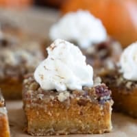 Pumpkin Pie Bars with oat crust and pecan topping.