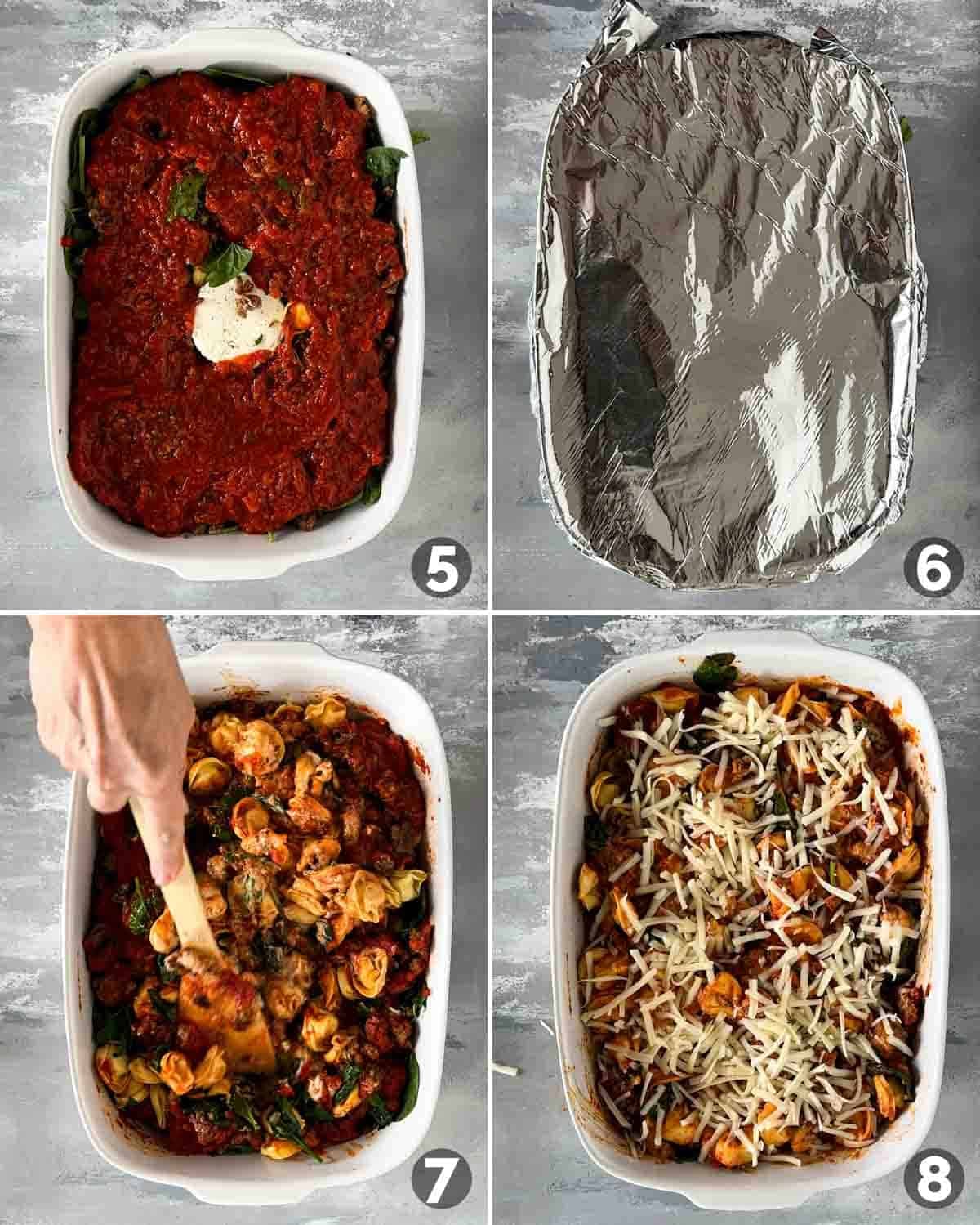 Cooking Sausage Tortellini Bake and adding mozzarella cheese.